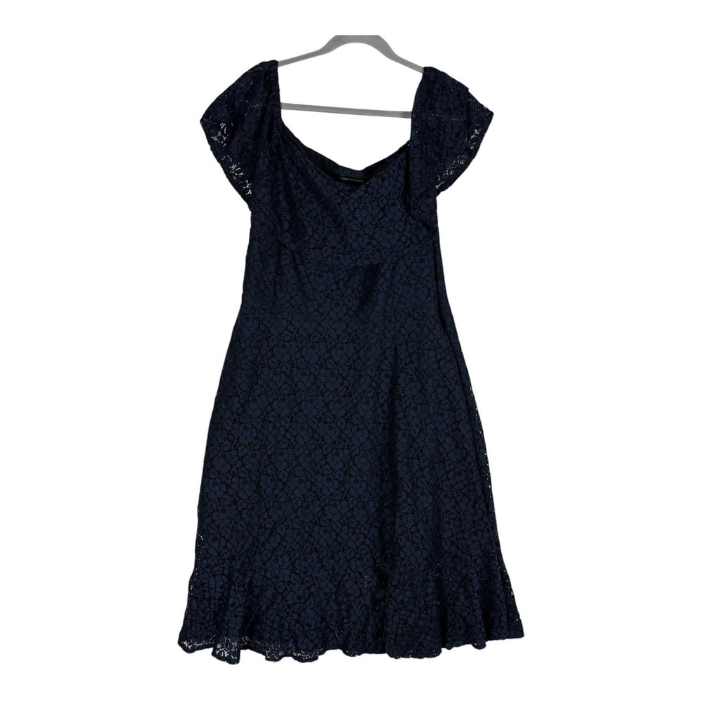 Banana Republic Dress Womens 14 Blue Lace Fit & Flare‎ Flutter Sleeve Pockets